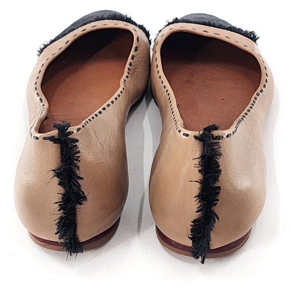 LEIFSDOTTIR NWOB Tan Black Leather Fringed Cap Toe Ballet Flats - Picture 5 of 7
